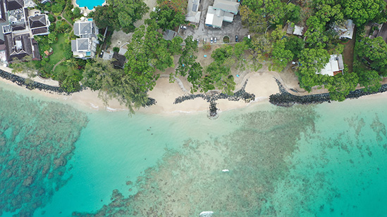 Drone shot of a caribbean beach.