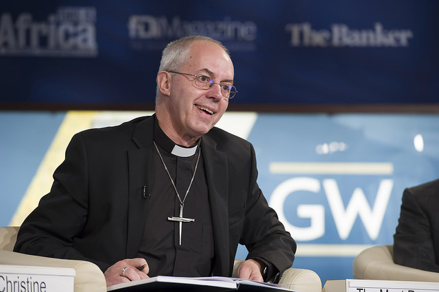 The Most Reverend Justin Welby, Archbishop of Canterbury speaks in the panel discussion The Future of Finance: Ethics and Finance at the George Washington University Jack Morton Auditorium as part of the 2014 IMF / World Bank Annual Meetings in Washington, D.C. on Sunday, October 12th. Photo by Ryan Rayburn / IMF